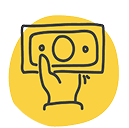A hand holding a banknote on a yellow background.