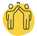Two stick figures giving a high five on a yellow background.