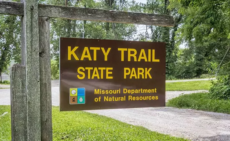  Sign at the trailhead of Katy Trail State Park.
