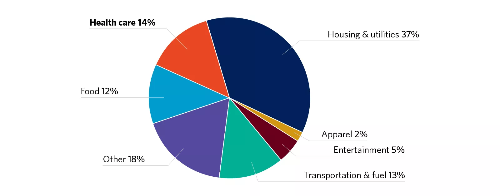 Pie chart displays average expenditures for a household age 65 and older in 2020.