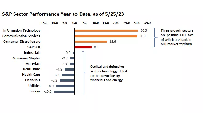  S&P sector performance year-to-date as of 5-25-2023
