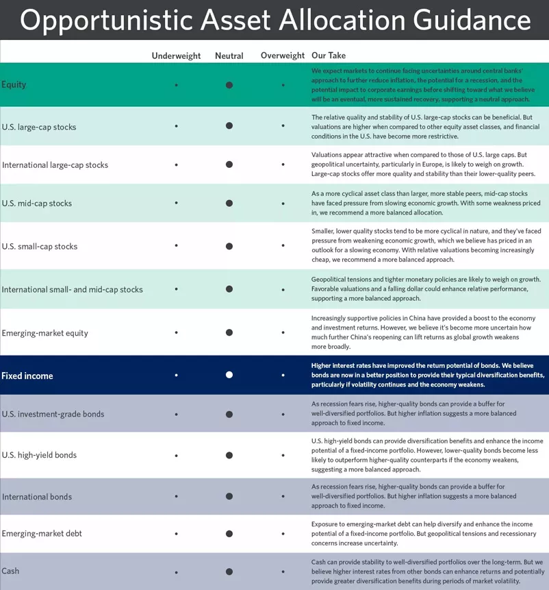  Opportunistic asset allocation guidance
