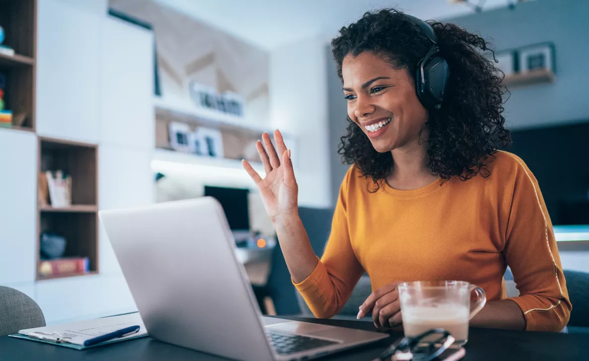  A client on a video web conference with her Edward Jones financial advisor.
